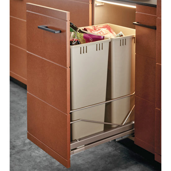 Slide-Out Frame with Double Trash Cans | Bottom Mount with Soft Closing
