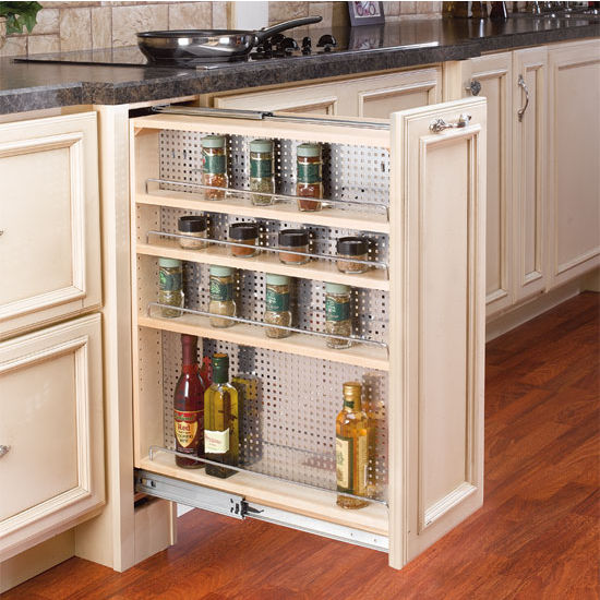 Cabinet Pullout with Perforated Accessory Hanging Panel and Shelves